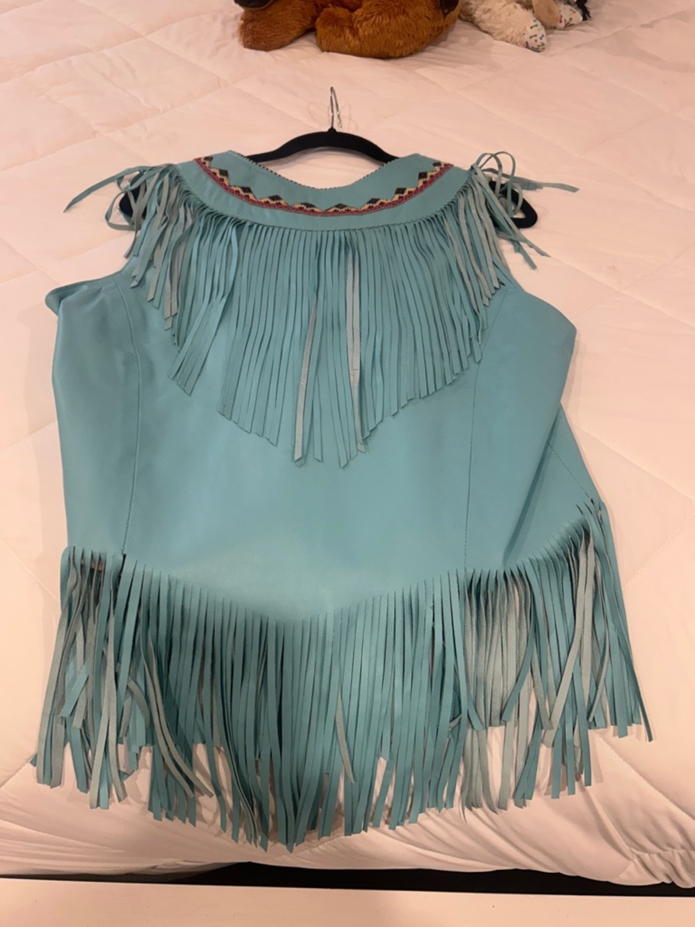 Turquoise Fringe Leather Vest by Tribe - Picture 3 of 7
